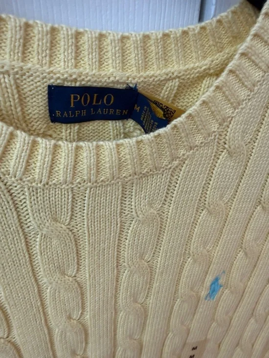 Polo by Ralph Lauren Pale Yellow Cable Knit Sweater with Blue Pony - Picture 2 of 2